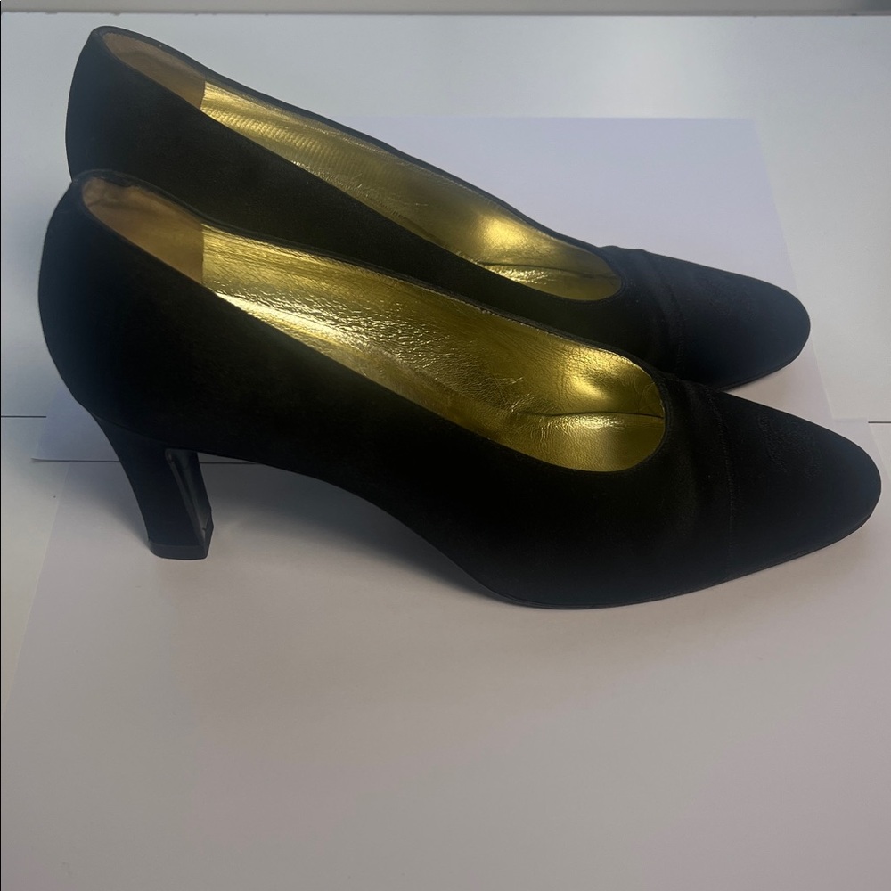 CHANEL Vintage CC Lovo Silk Black Pumps High Heel Shoes - Picture 10 of 15